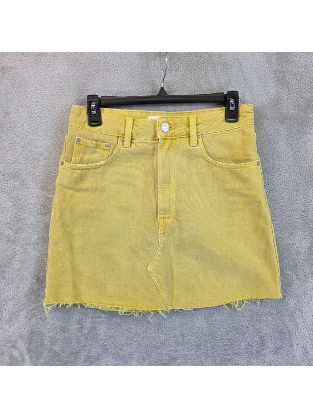 Zara Skirt Womens S Yellow Denim Mini High Rise Raw Hem 5 Pocket Casual